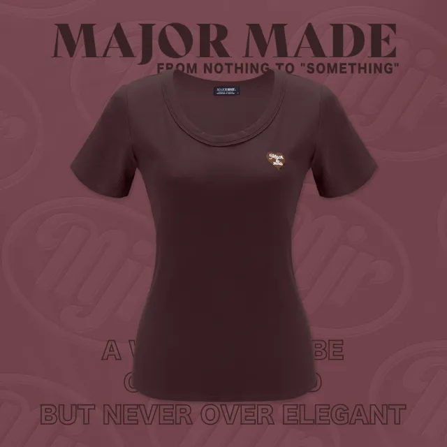 【MAJOR MADE】圓領包邊愛心刺繡彈力短T(短袖上衣/短T/素T)
