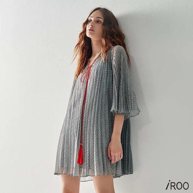 【iROO】波西唯美葉脈花雪紡洋裝