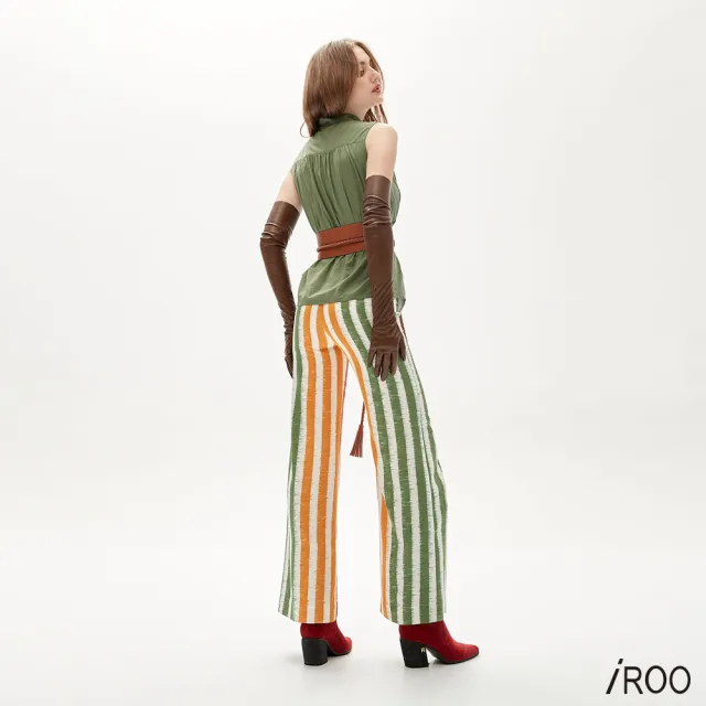 【iROO】彩條民俗風暈染寬褲