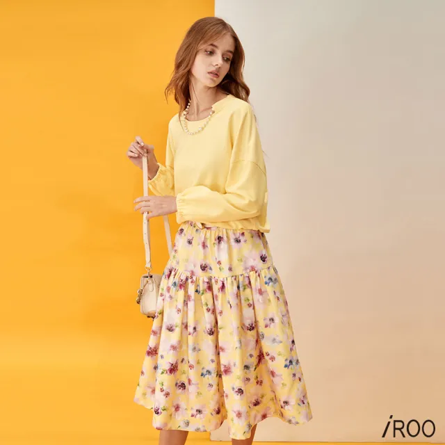 【iROO】雙層印花中長裙