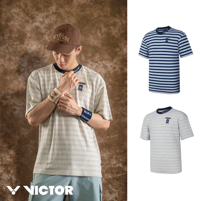 【VICTOR 勝利體育】VICTOR x LZJ 聯名系列 T-shirt(T-4502LZJ B/V 條紋藏青/條紋燕麥)