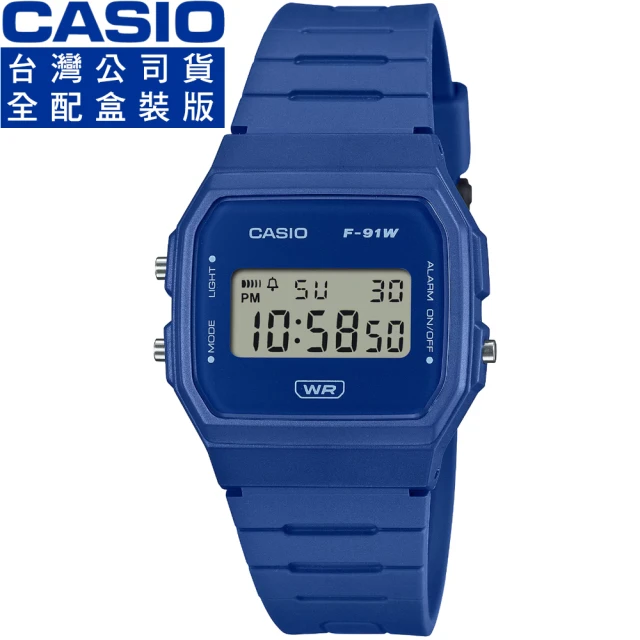 CASIO 卡西歐 卡西歐鬧鈴電子錶-藍(F-91WB-2A1 公司貨全配盒裝)