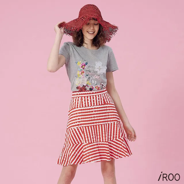 【iROO】條紋魚尾及膝裙