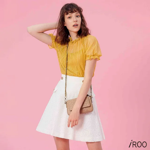 【iROO】白色蕾絲裙