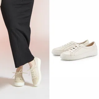 【MAGY】氣質毛呢綁帶厚底休閒鞋(米色)