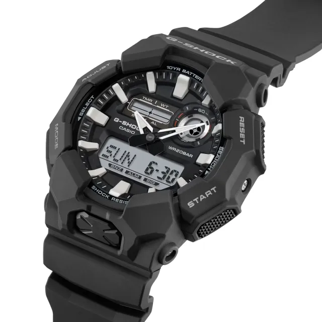 【CASIO 卡西歐】G-SHOCK 大錶徑 耐衝擊 雙顯腕錶-時尚黑 51.9mm(GA-010-1A)