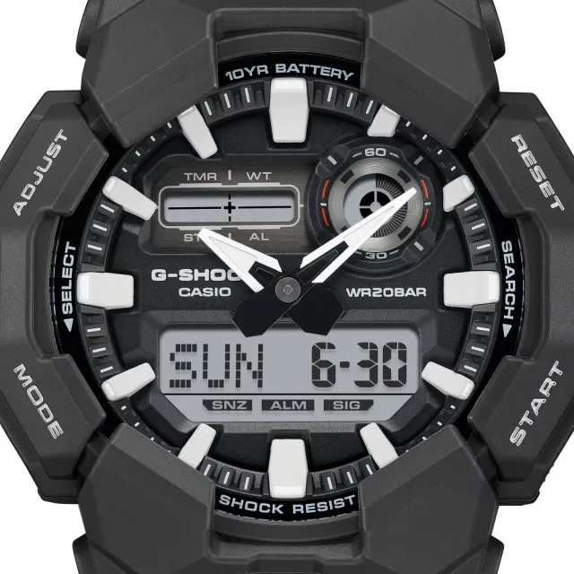 【CASIO 卡西歐】G-SHOCK 大錶徑 耐衝擊 雙顯腕錶-時尚黑 51.9mm(GA-010-1A)