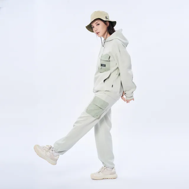 【5th STREET】男裝異材質貼袋長袖帽T-淺綠(山形系列)
