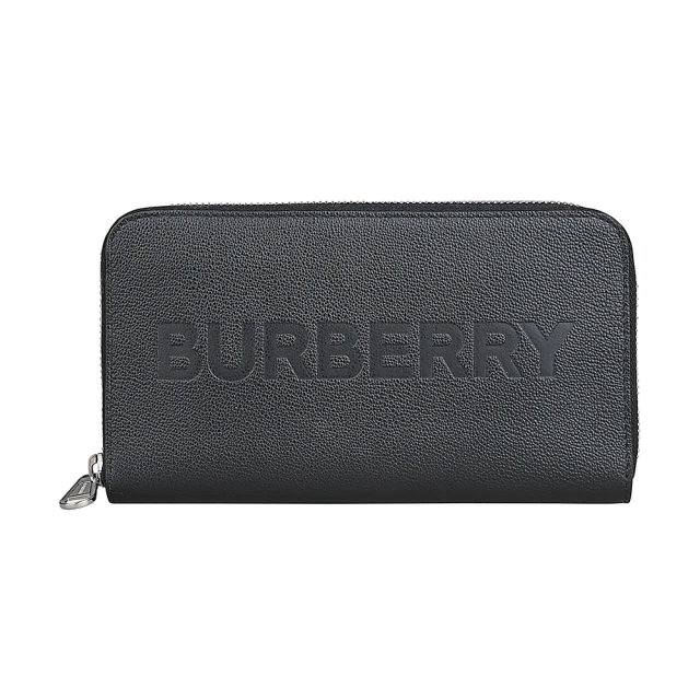 BURBERRY 巴寶莉 BURBERRY壓印字母LOGO粒面牛皮12卡拉鍊長夾(黑)