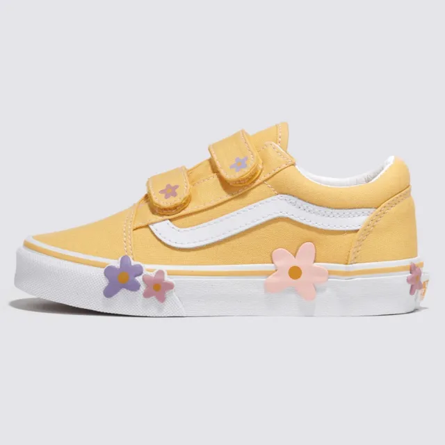 【VANS 官方旗艦】Old Skool V Flower 中童款花朵圖案黃色滑板鞋/休閒鞋