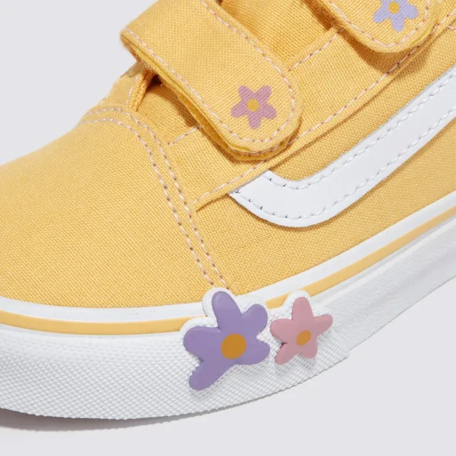 【VANS 官方旗艦】Old Skool V Flower 中童款花朵圖案黃色滑板鞋/休閒鞋