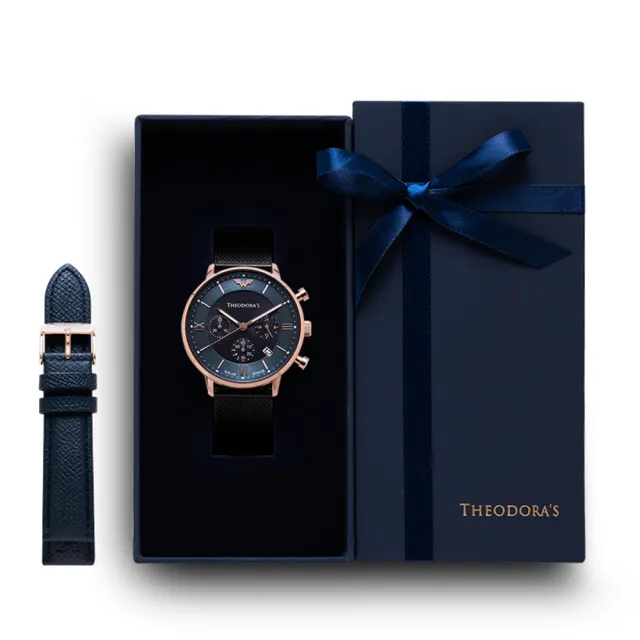 【THEODORA’S 希奧朵拉】可選色｜限定禮盒神力女超人腕錶+替換錶帶2入組(太陽能手錶 真三眼計時 石英錶)