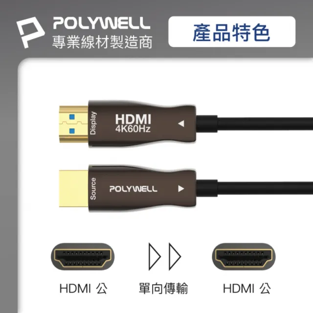 【POLYWELL】HDMI 2.0 AOC 光纖線 公對公 /10M