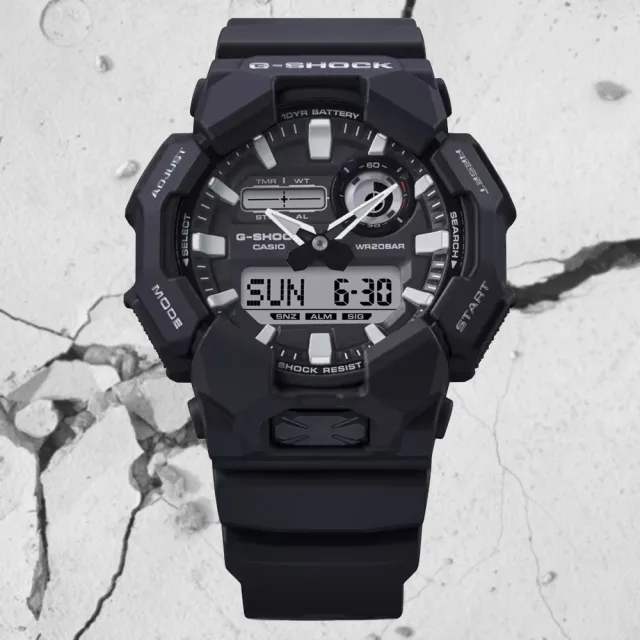 【CASIO 卡西歐】G-SHOCK 大錶殼 實用功能 雙顯錶-黑 卡西歐 手錶 送禮 電子錶(GA-010-1A)