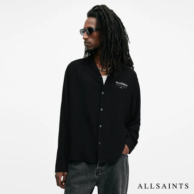 【ALLSAINTS】UNDERGROUND 人造絲LOGO長襯衫-黑 M073SB(舒適版型)