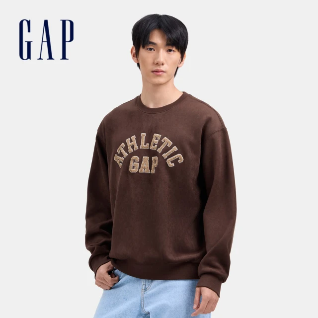 GAP 男裝 Logo刷毛圓領大學T 碳素軟磨系列-海軍藍(