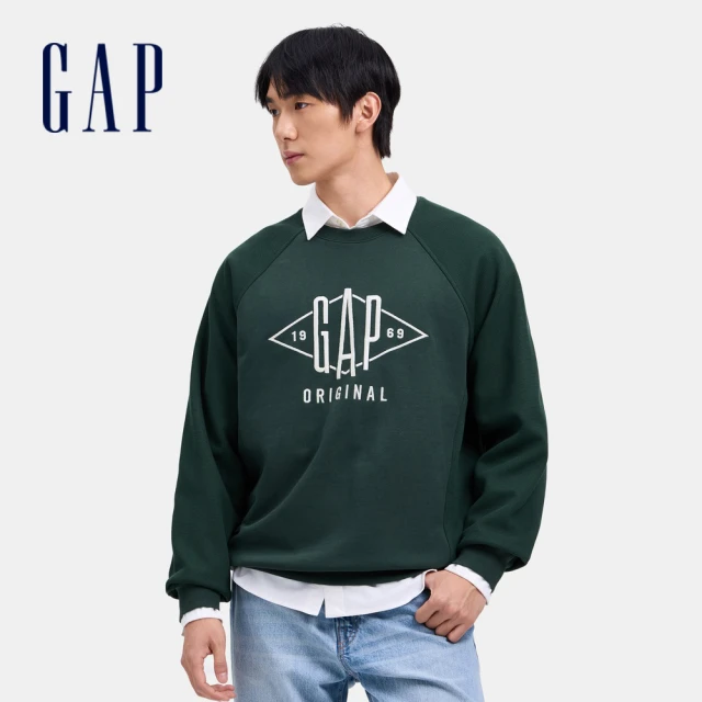 GAP 男裝 Logo刷毛圓領大學T 碳素軟磨系列-海軍藍(