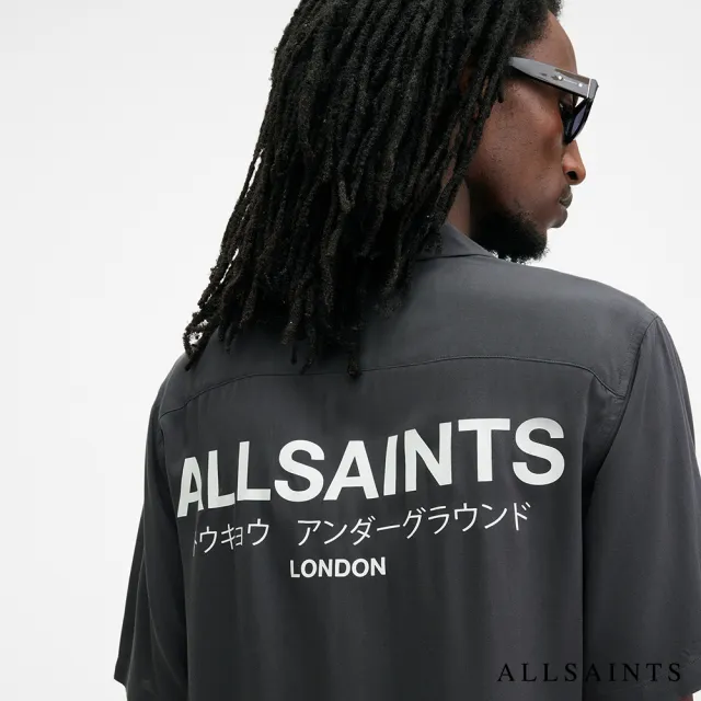 【ALLSAINTS】UNDERGROUND 人造絲LOGO夏威夷花襯衫-灰 M158SB(舒適版型)