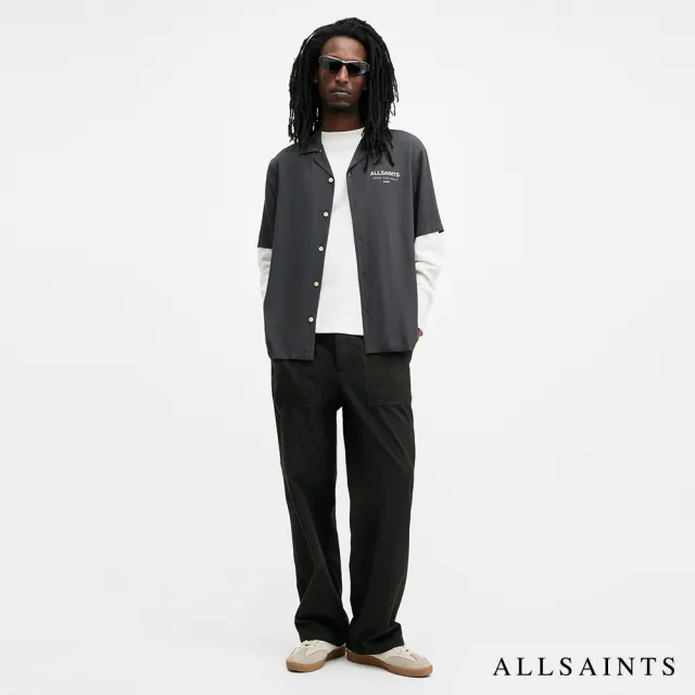 【ALLSAINTS】UNDERGROUND 人造絲LOGO夏威夷花襯衫-灰 M158SB(舒適版型)