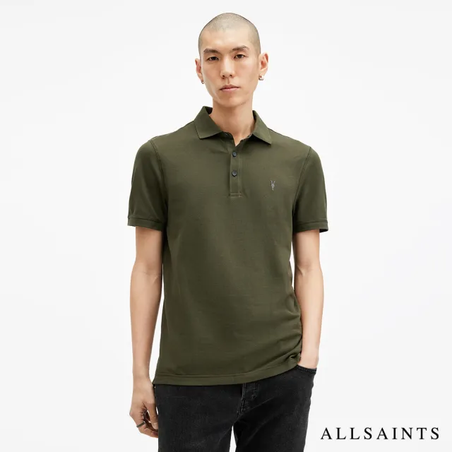 【ALLSAINTS】REFORM 公羊頭骨刺繡純棉短袖POLO衫-綠 M075PB(修身版型)