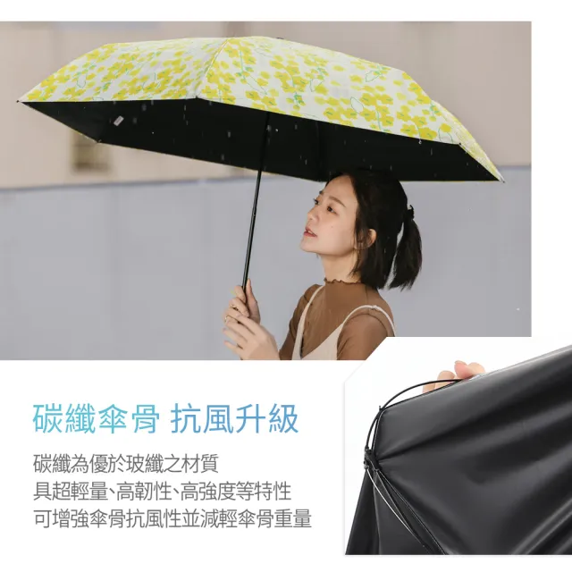 【rento】碳纖輕量黑膠晴雨傘-阿勃勒(碳纖傘骨 日系傘 黑膠傘 防曬 降溫  抗UV)