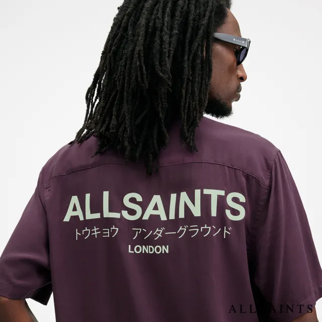 【ALLSAINTS】UNDERGROUND 人造絲LOGO夏威夷花襯衫-紫 M158SB(舒適版型)