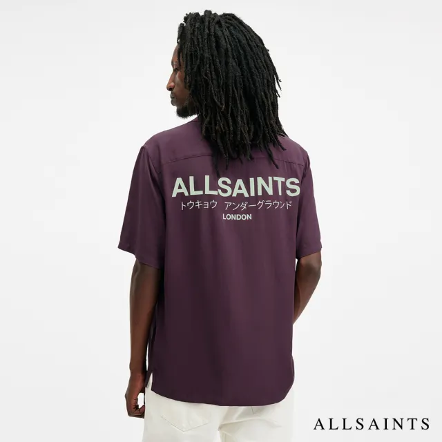 【ALLSAINTS】UNDERGROUND 人造絲LOGO夏威夷花襯衫-紫 M158SB(舒適版型)