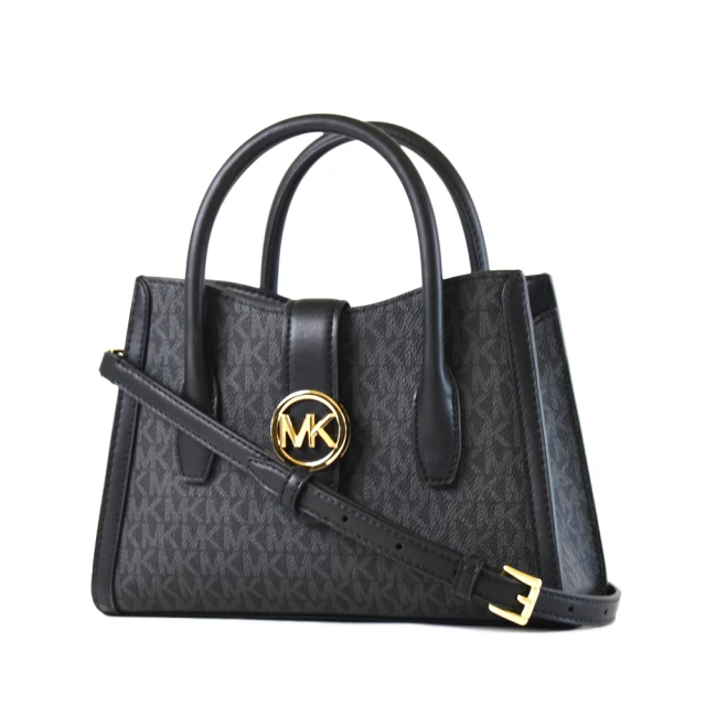 Michael Kors GABBY 緹花LOGO防刮皮革手提/斜背二用包-黑色/小