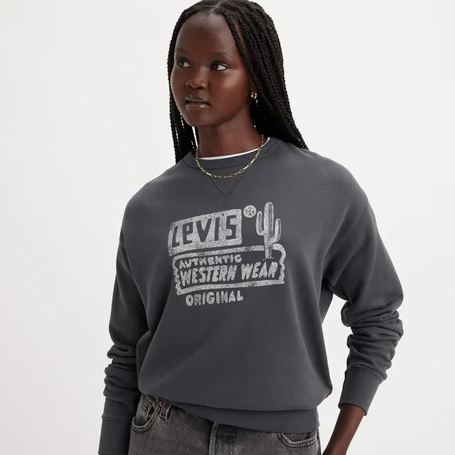 【LEVIS 官方旗艦】女款 重磅大學Tee / 美式休閒印花 300GSM厚棉 黑 熱賣單品 A7288-0013