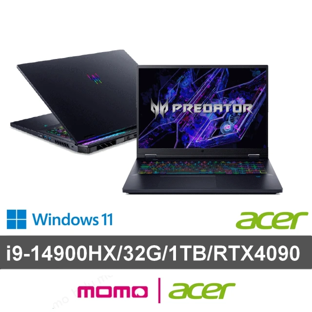 Acer 宏碁 全新拆封品★18吋14代i9 RTX4090電競筆電(Predator/PH18-72-961M/i9-14900HX/32G/1TB/W11)