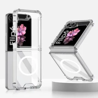 【ACE_CASE】Samsung Galaxy Z Flip6 磁吸四角氣囊透明PC硬背板+矽膠軟框手機殼保護殼保護套(防摔)