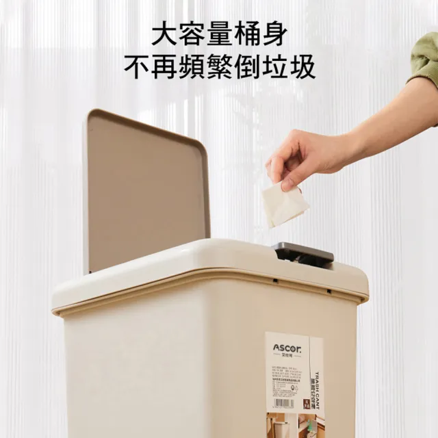 【德利生活】高級感雙開蓋垃圾桶 : 腳踩＋手按 8L(廚餘桶 回收桶 垃圾分類 室內垃圾桶 垃圾處理)