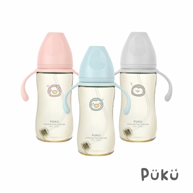 PUKU 藍色企鵝 飽飽歐蕾PPSU寬口防脹練習奶瓶330ml