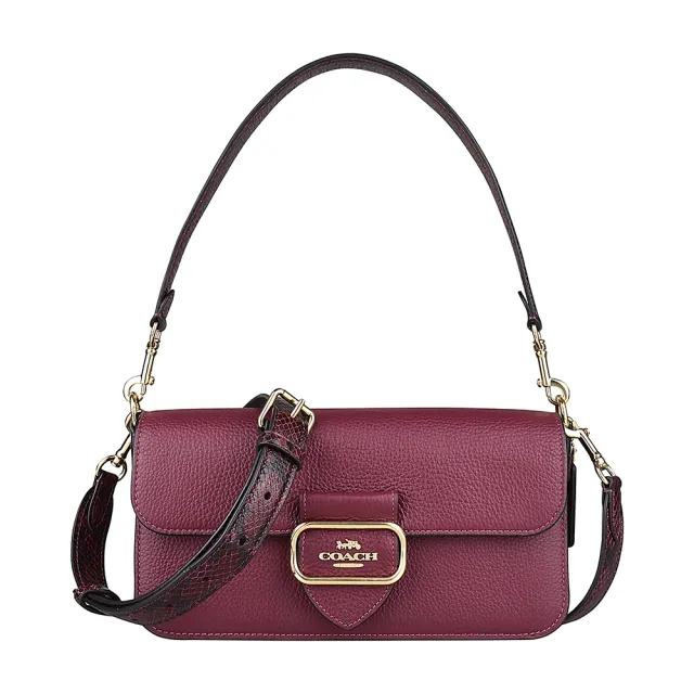 【COACH】COACH MORGAN方框LOGO釦式牛皮搭蛇紋肩背斜背包(酒紅)