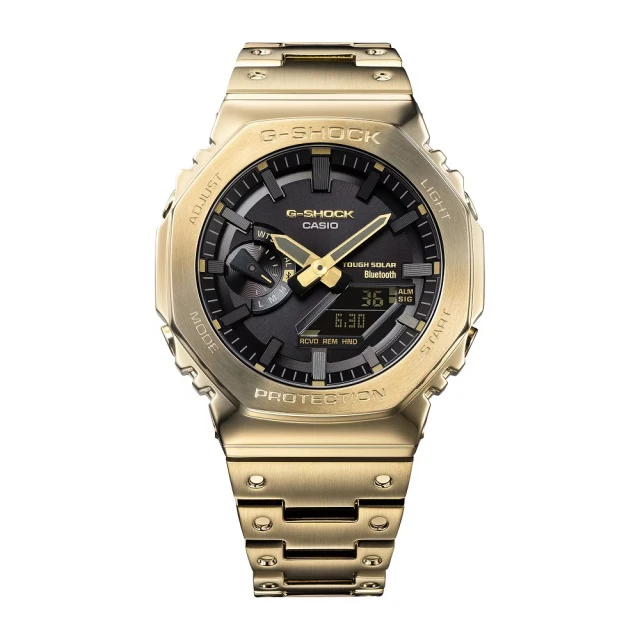 CASIO 卡西歐 G-SHOCK太陽能電波藍牙電子錶/金色八角造型/49.3mm(GM-B2100GD-9A)