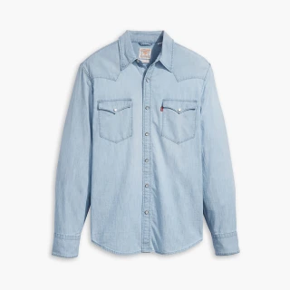 【LEVIS 官方旗艦】男款  BARSTOW WESTERN 50”s 短牛角復古牛仔襯衫 / 經典藍 上衣 熱賣單品 85744-0066