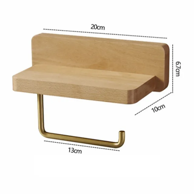 【KOTI 日安生活】實木黃銅無痕免釘膠免打孔壁掛式捲筒衛生紙架-短款(紙巾盒面紙盒置物架收納架)