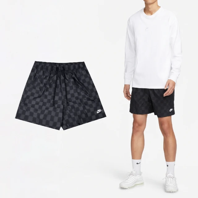 NIKE 耐吉 短褲 Club Flow Shorts 男款 黑 灰 格紋 尼龍 寬鬆 抽繩 褲子(FN3099-010)