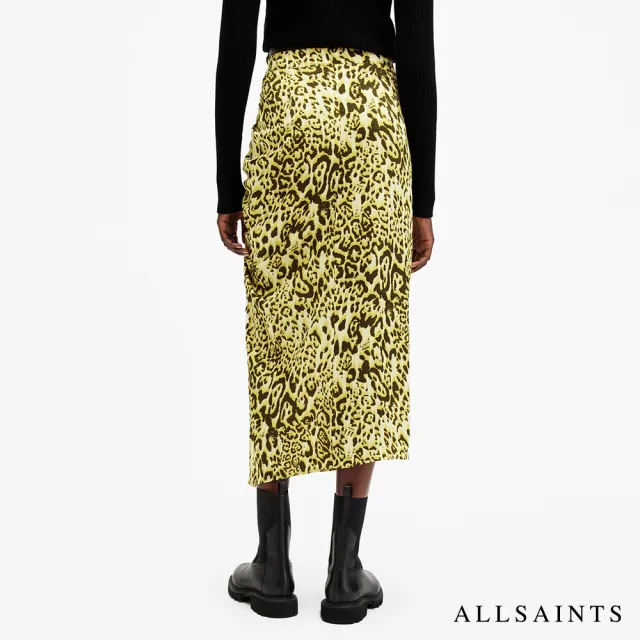 【ALLSAINTS】ALEXIA 豹紋印花開衩中長裙 W008RB(修身版型)