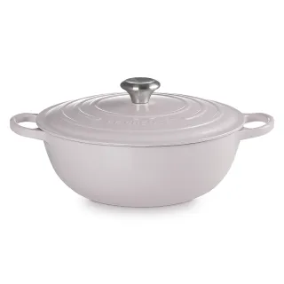 【Le Creuset】典藏琺瑯鑄鐵鍋媽咪鍋 28cm(柔粉紫-鋼頭-內鍋黑)