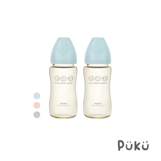 PUKU 藍色企鵝 飽飽歐蕾PPSU寬口防脹奶瓶330ml(2入)