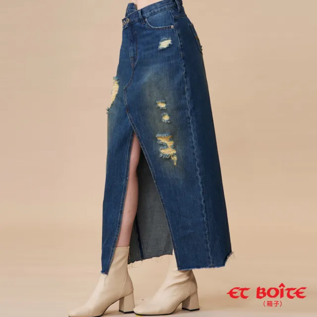 【BLUE WAY】女裝 無彈斜腰頭開衩丹寧落地 長裙-ET BOiTE箱子