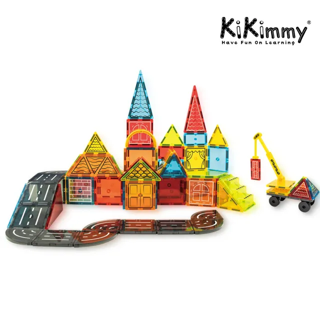 【kikimmy】彩窗磁力片工程車積木玩具組 88pcs