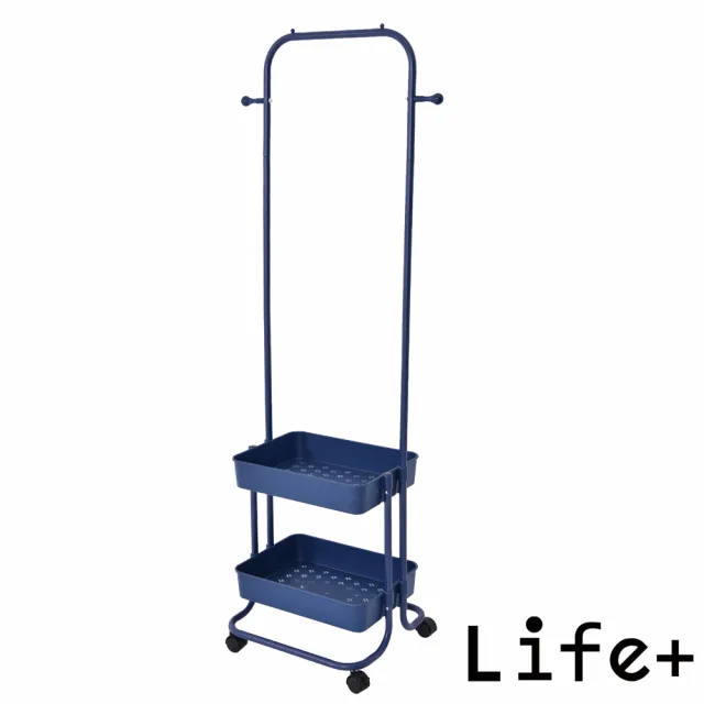 【Life+】北歐簡約多功能移動式雙層落地衣帽架/掛衣架/置物架_2入/組(曬衣架 衣架 吊衣架 掛衣架)