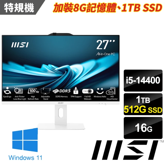 MSI 微星 27型i5十核液晶特仕電腦(PRO AP272P 14M-633TW-SP2/i5-14400/16G/512G+1TB SSD/W11)