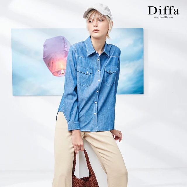 Diffa 歐風質感藍白花上衣-女 推薦