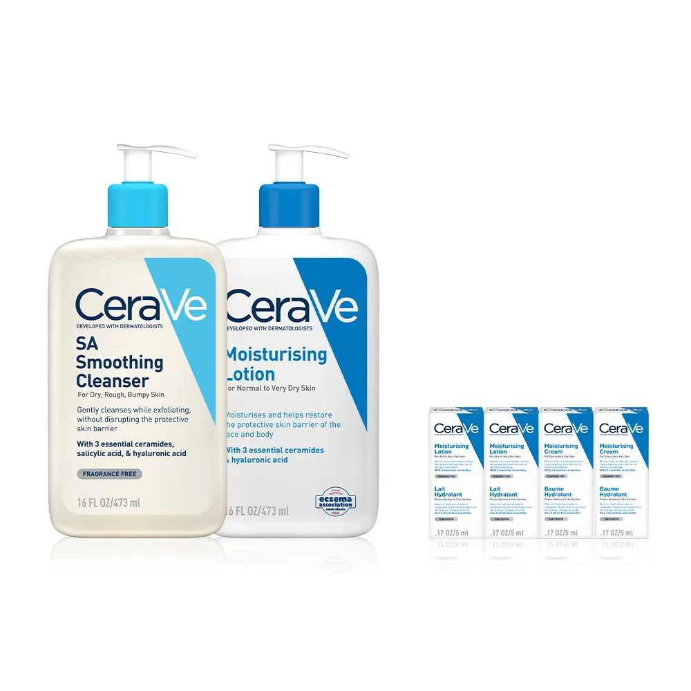 【CeraVe 適樂膚】角質代謝嫩膚組★長效清爽保濕乳+水楊酸煥膚淨嫩潔膚露 473ml_D(改善乾燥粗糙顆粒)