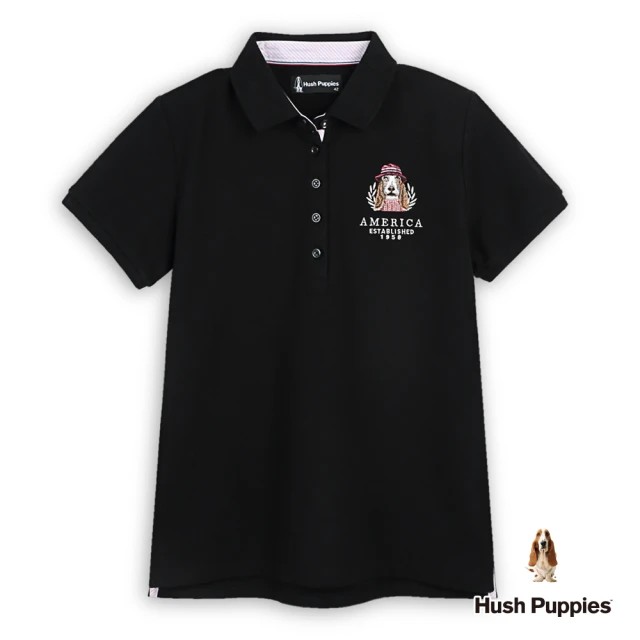 Hush Puppies 女裝 POLO衫 經典品牌毛衣狗短袖POLO衫(黑色 / 44201101)