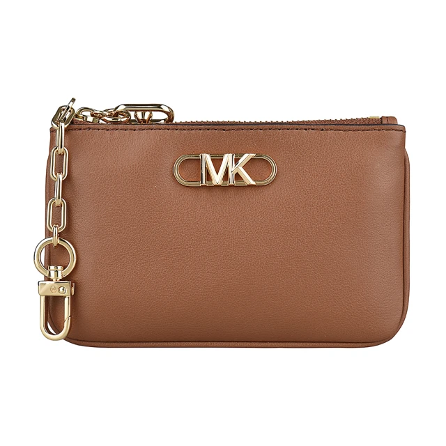 Michael Kors MK MICHAEL KORS PARKER LOGO拉鍊牛皮零錢包(小/棕)