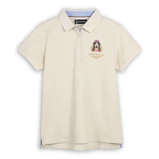 【Hush Puppies】女裝 POLO衫 經典品牌毛衣狗短袖POLO衫(淺卡其 / 44201101)